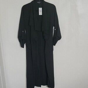 Fashion Nova Black Cowl Neck Dolman Sleeve  Trench Coat Size Medium